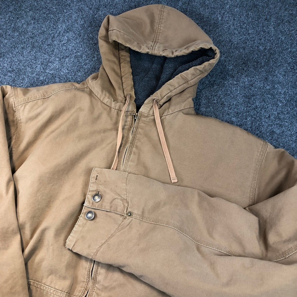 Old College Inn Mens Tan Canvas‎ Sherpa Lined Hooded Jacket Size L